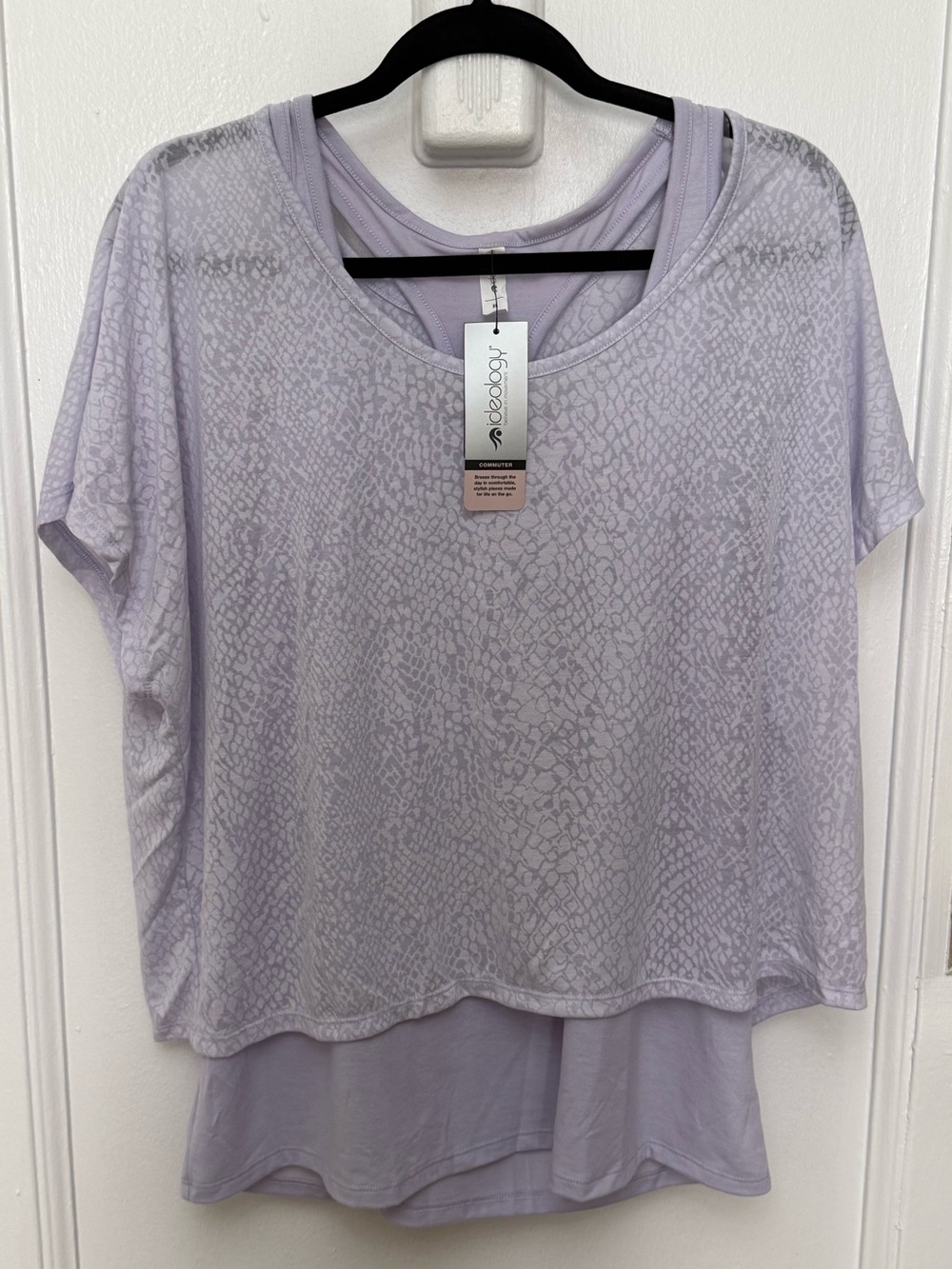 Ideology Commuter Lavender Layered Short-Sleeve Snakeskin Print Top Size XL New